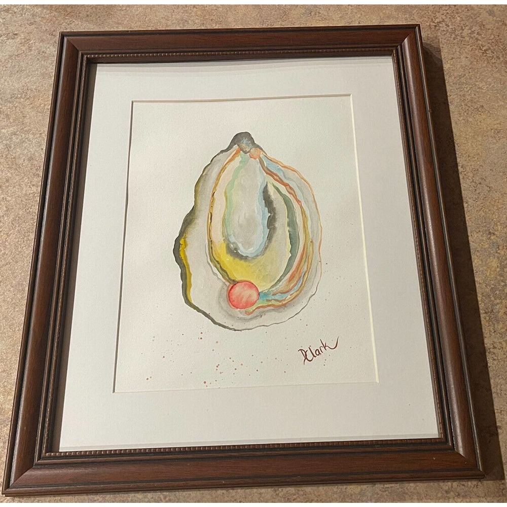 Oyster Shell Watercolor Painting Art with Signature - Donna Clark